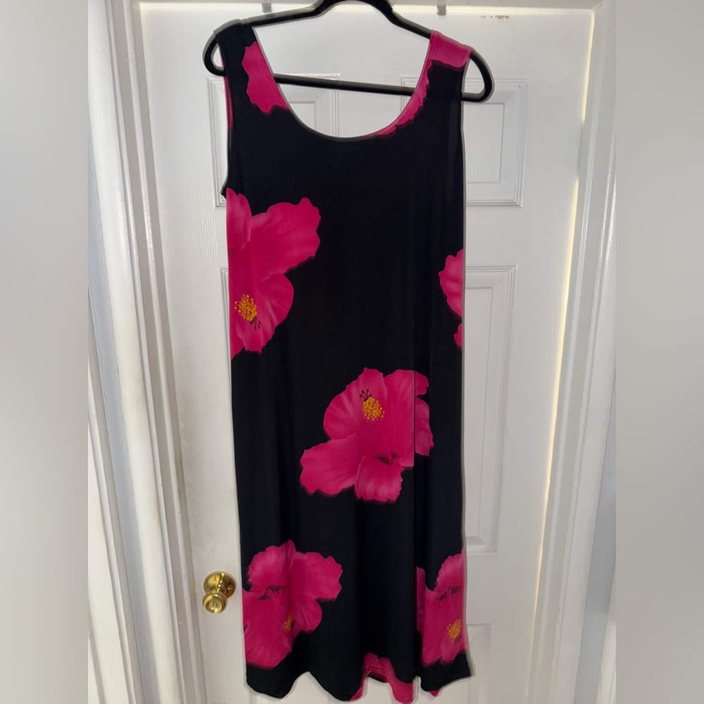 Women's Black Maxi Dress with Pink Floral Print